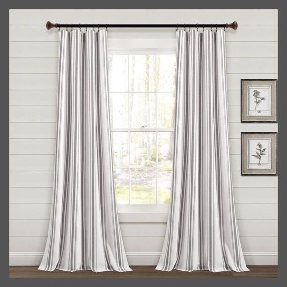 Lush Decor - Set of 2 (84"x42") Farmhouse Striped Yarn Dyed Eco Gray - Picture 1 of 4